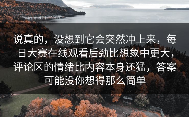说真的，没想到它会突然冲上来，每日大赛在线观看后劲比想象中更大，评论区的情绪比内容本身还猛，答案可能没你想得那么简单